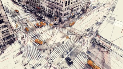 Esboço Artístico de Nova York - Ilustração Urbana e Arquitetura Moderna