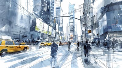 Esboço Artístico de Nova York - Ilustração Urbana e Arquitetura Moderna