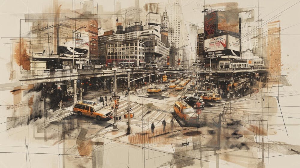 Esboço Artístico de Nova York - Ilustração Urbana e Arquitetura Moderna