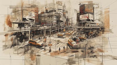 Esboço Artístico de Nova York - Ilustração Urbana e Arquitetura Moderna