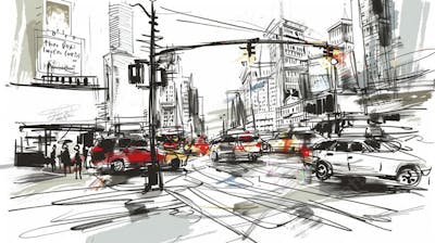Esboço Artístico de Nova York - Ilustração Urbana e Arquitetura Moderna