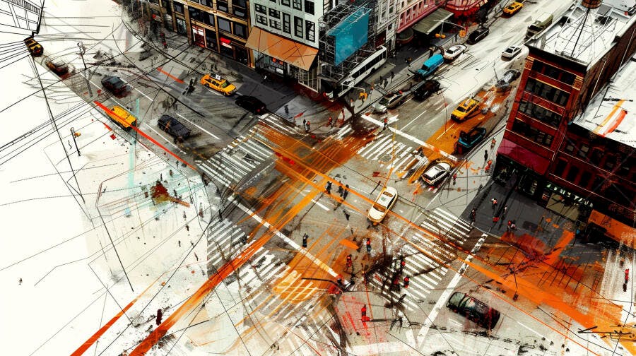 Cruzamento urbano pintura abstrata