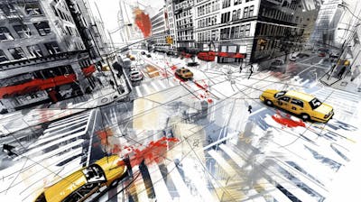 Esboço Artístico de Nova York - Ilustração Urbana e Arquitetura Moderna