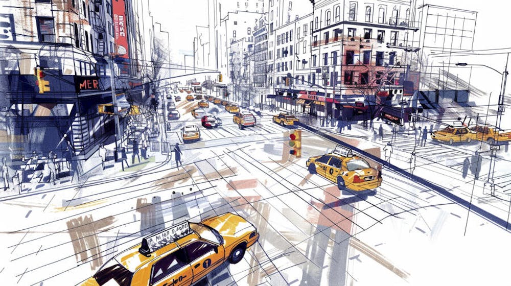 Esboço Artístico de Nova York - Ilustração Urbana e Arquitetura Moderna