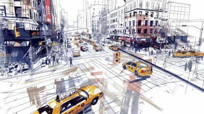 Esboço Artístico de Nova York - Ilustração Urbana e Arquitetura Moderna