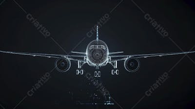 Modelo 3D de Avião em Wireframe - Visualização Tecnológica e Engenharia Aeronáutica