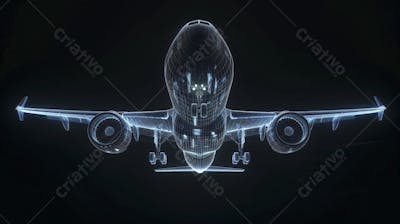 Modelo 3D de Avião em Wireframe - Visualização Tecnológica e Engenharia Aeronáutica