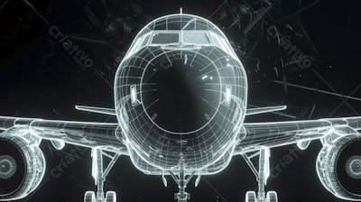 Modelo 3D de Avião em Wireframe - Visualização Tecnológica e Engenharia Aeronáutica