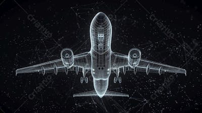 Modelo 3D de Avião em Wireframe - Visualização Tecnológica e Engenharia Aeronáutica