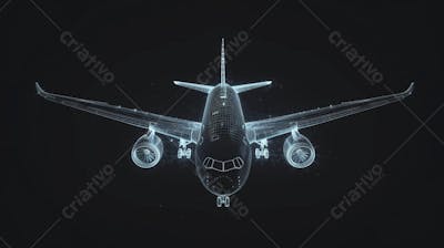 Modelo 3D de Avião em Wireframe - Visualização Tecnológica e Engenharia Aeronáutica