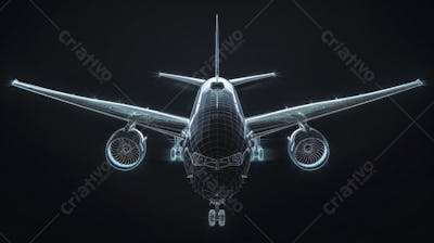 Modelo 3D de Avião em Wireframe - Visualização Tecnológica e Engenharia Aeronáutica