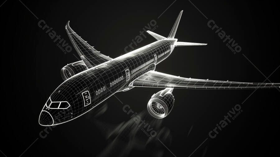 Avião desenho técnico em voo noturno