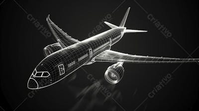 Modelo 3D de Avião em Wireframe - Visualização Tecnológica e Engenharia Aeronáutica