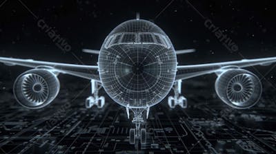 Modelo 3D de Avião em Wireframe - Visualização Tecnológica e Engenharia Aeronáutica