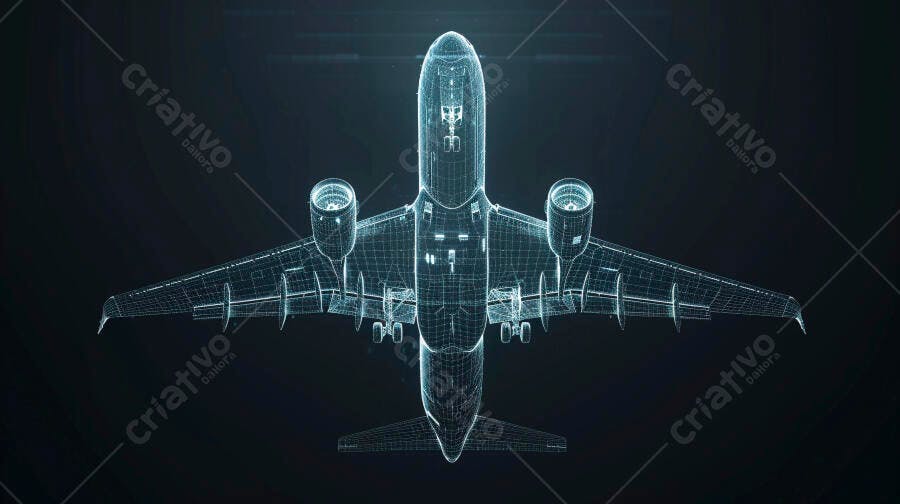 Avião estrutura metálica azul fundo escuro