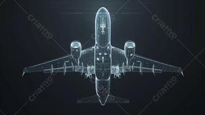 Modelo 3D de Avião em Wireframe - Visualização Tecnológica e Engenharia Aeronáutica
