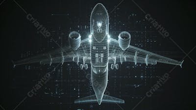 Modelo 3D de Avião em Wireframe - Visualização Tecnológica e Engenharia Aeronáutica