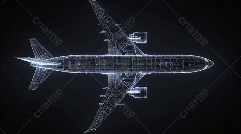Modelo 3D de Avião em Wireframe - Visualização Tecnológica e Engenharia Aeronáutica
