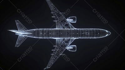 Modelo 3D de Avião em Wireframe - Visualização Tecnológica e Engenharia Aeronáutica