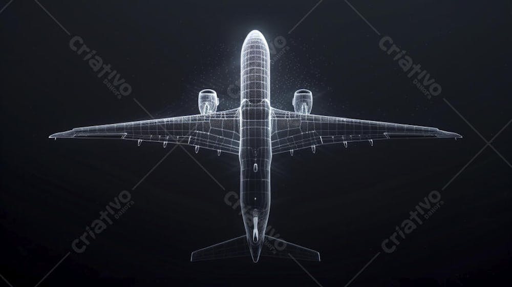 Modelo 3D de Avião em Wireframe - Visualização Tecnológica e Engenharia Aeronáutica