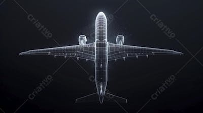 Modelo 3D de Avião em Wireframe - Visualização Tecnológica e Engenharia Aeronáutica