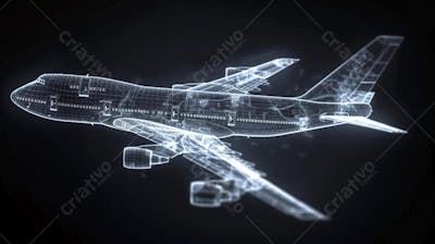 Modelo 3D de Avião em Wireframe - Visualização Tecnológica e Engenharia Aeronáutica