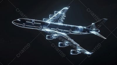 Modelo 3D de Avião em Wireframe - Visualização Tecnológica e Engenharia Aeronáutica