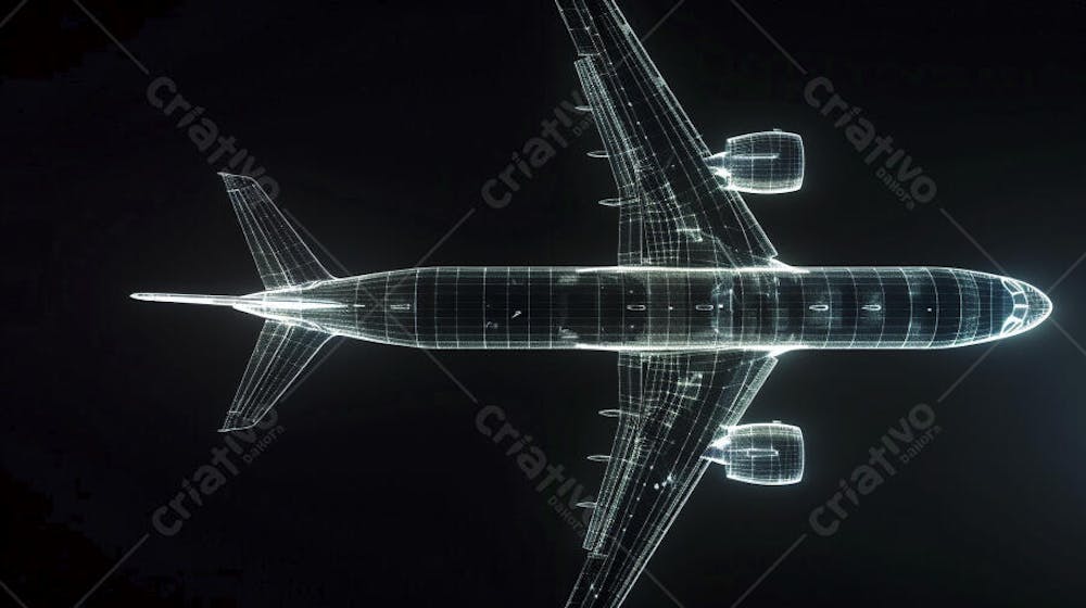 Modelo 3D de Avião em Wireframe - Visualização Tecnológica e Engenharia Aeronáutica