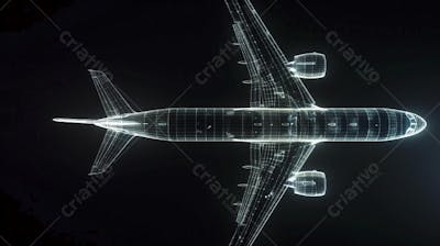 Modelo 3D de Avião em Wireframe - Visualização Tecnológica e Engenharia Aeronáutica