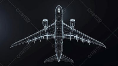 Modelo 3D de Avião em Wireframe - Visualização Tecnológica e Engenharia Aeronáutica