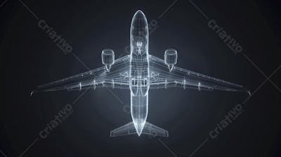 Modelo 3D de Avião em Wireframe - Visualização Tecnológica e Engenharia Aeronáutica