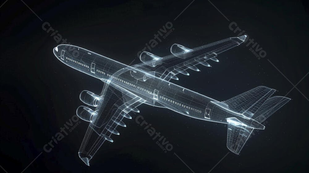 Modelo 3D de Avião em Wireframe - Visualização Tecnológica e Engenharia Aeronáutica