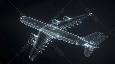 Modelo 3D de Avião em Wireframe - Visualização Tecnológica e Engenharia Aeronáutica