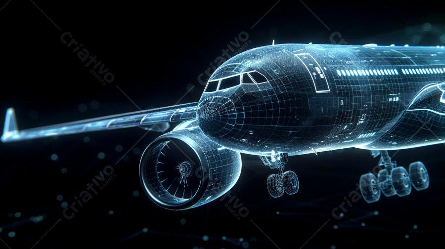 Avião digital estrutura de fio azul