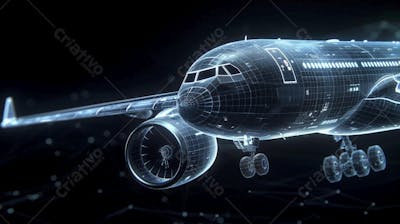 Modelo 3D de Avião em Wireframe - Visualização Tecnológica e Engenharia Aeronáutica