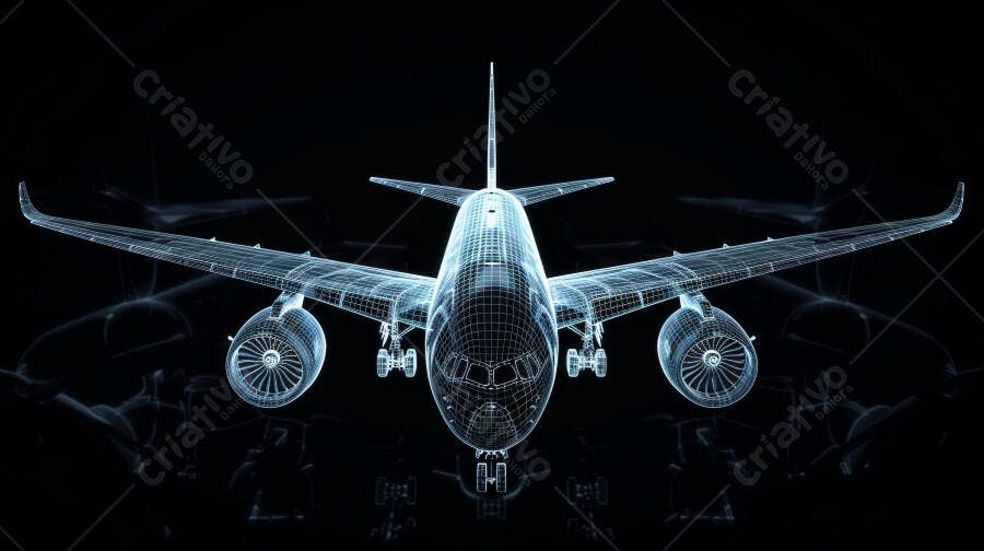 Avião desenho técnico fundo escuro