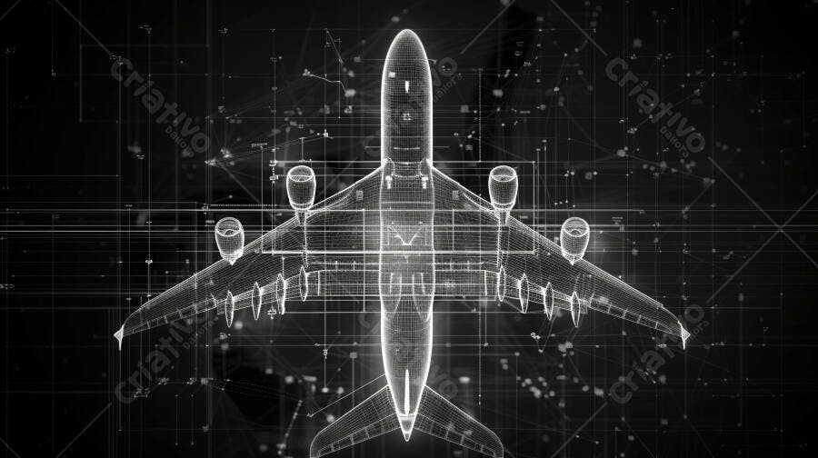 Avião desenho técnico branco e preto