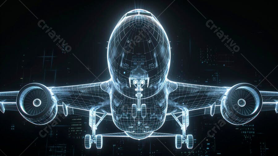 Avião digital estrutura de fio azul