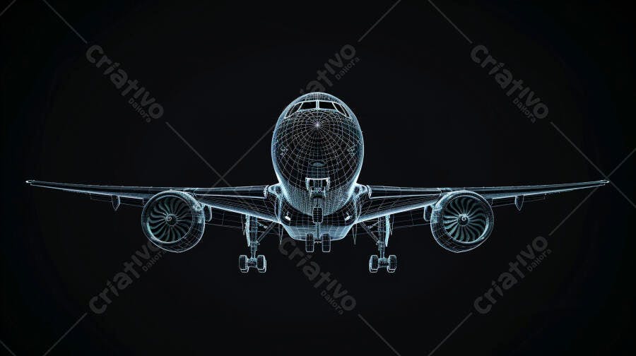 Avião desenho técnico vista frontal