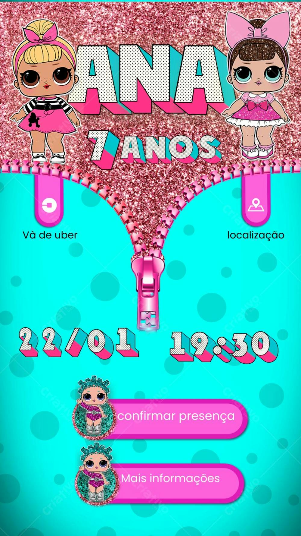 Convite infantil Lol 