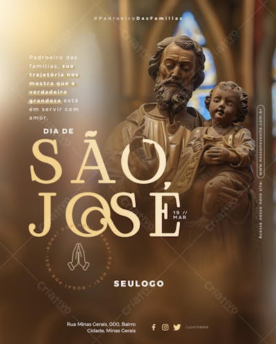 Psd Editável - 19 de Março - Dia de São José - Padroeiro dos trabalhadores Família Colheita Patrono da Igreja 