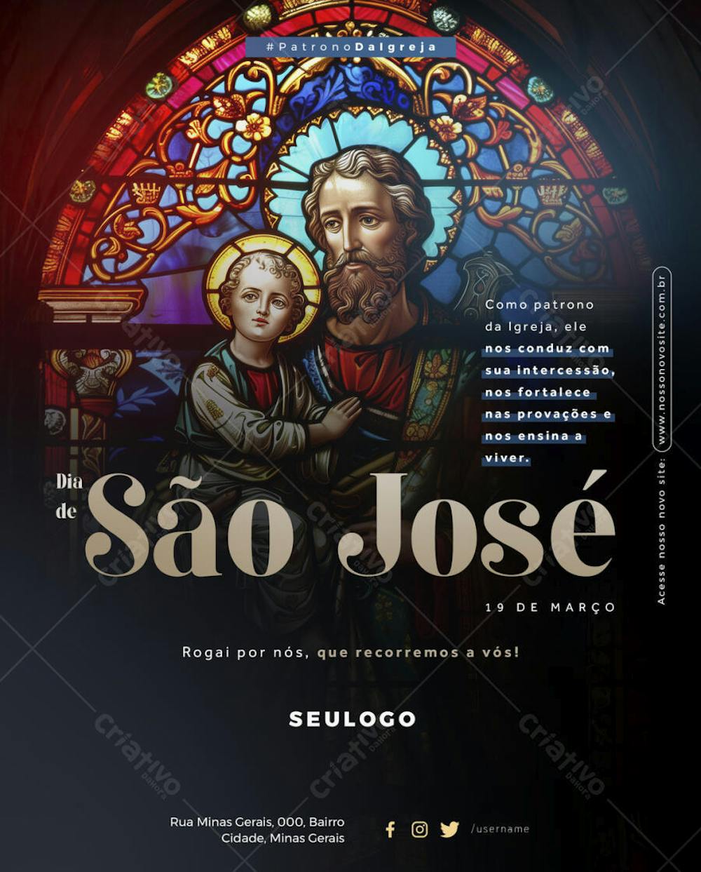 Psd Editável - 19 de Março - Dia de São José - Padroeiro dos trabalhadores Família Colheita Patrono da Igreja 