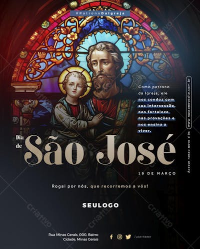 Psd Editável - 19 de Março - Dia de São José - Padroeiro dos trabalhadores Família Colheita Patrono da Igreja 