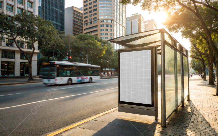 Mockup de Anúncio em Ponto de Ônibus - Cenário Urbano