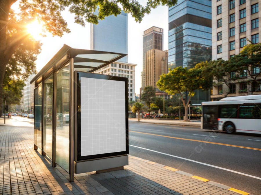 Mockup de Anúncio em Ponto de Ônibus Moderno