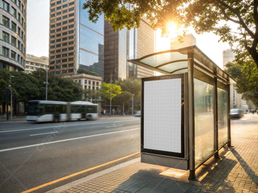 Mockup de Anúncio em Ponto de Ônibus - Cenário Urbano