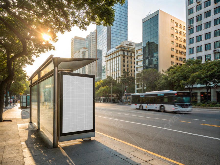 Mockup de Anúncio em Ponto de Ônibus - Cenário Urbano