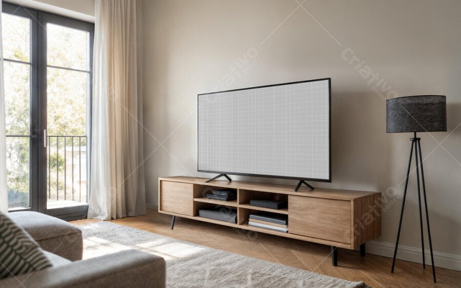 Mockup de Smart TV em Sala de Estar Moderna
