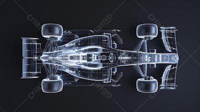 Carro de Fórmula 1 em Wireframe 3D - Tecnologia e Aerodinâmica no Automobilismo