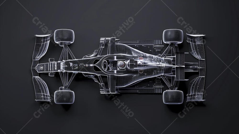 Carro de Fórmula 1 em Wireframe 3D - Tecnologia e Aerodinâmica no Automobilismo